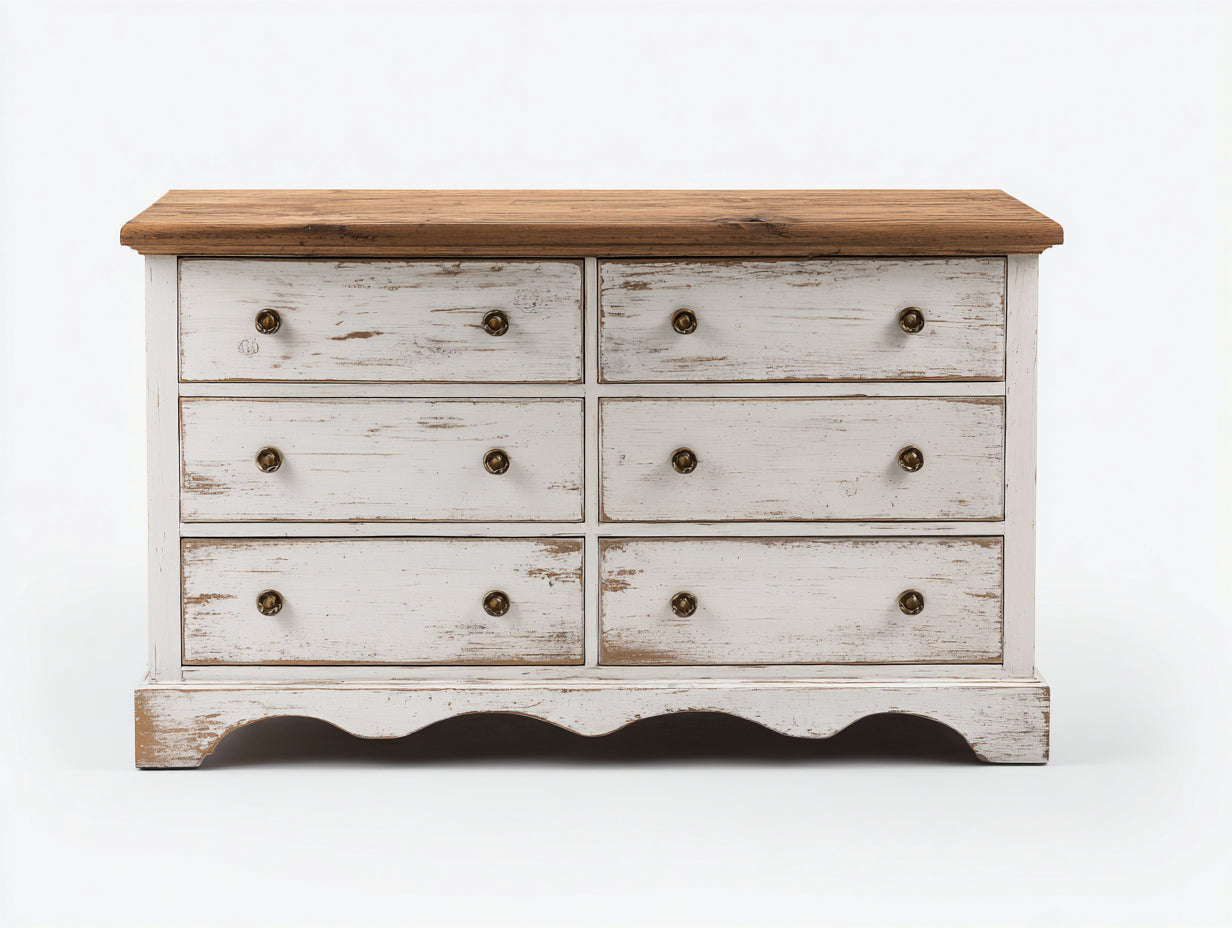 Cassettiera-MDF legno massello-130x45x75 cm-Bianco-Legno naturale-Rustico moderno