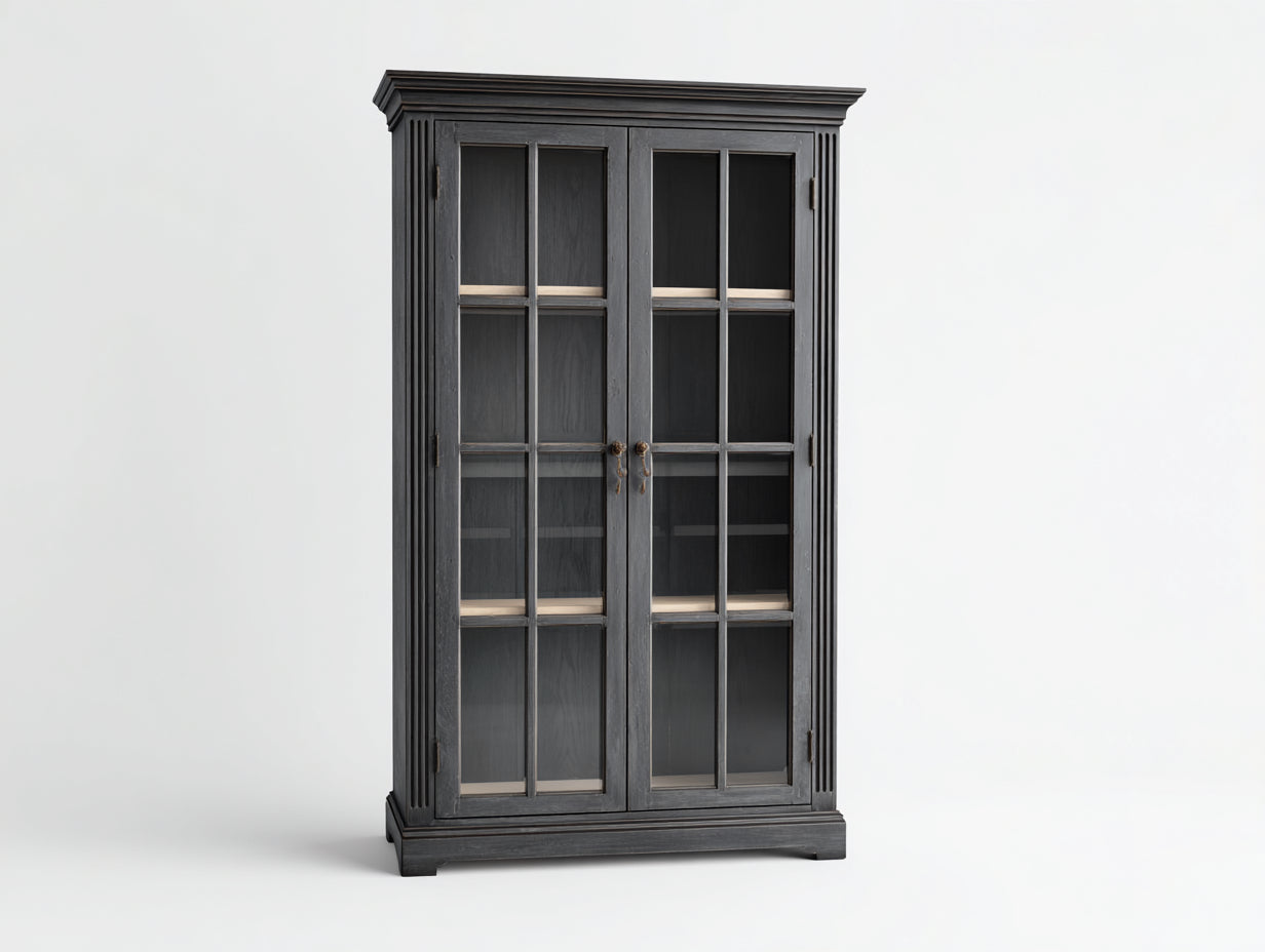 Vetrina - Legno-Vetro-Metallo - 100x40x190 cm - Grigio scuro - Classico elegante