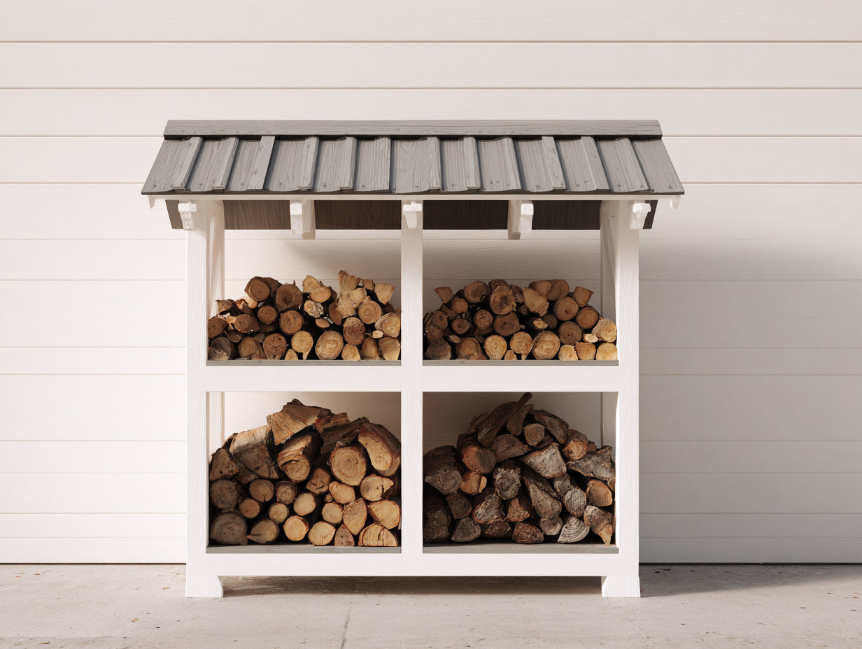 Portalegna-Legno-Metallo-160x80x180-Bianco-Grigio-Stile moderno