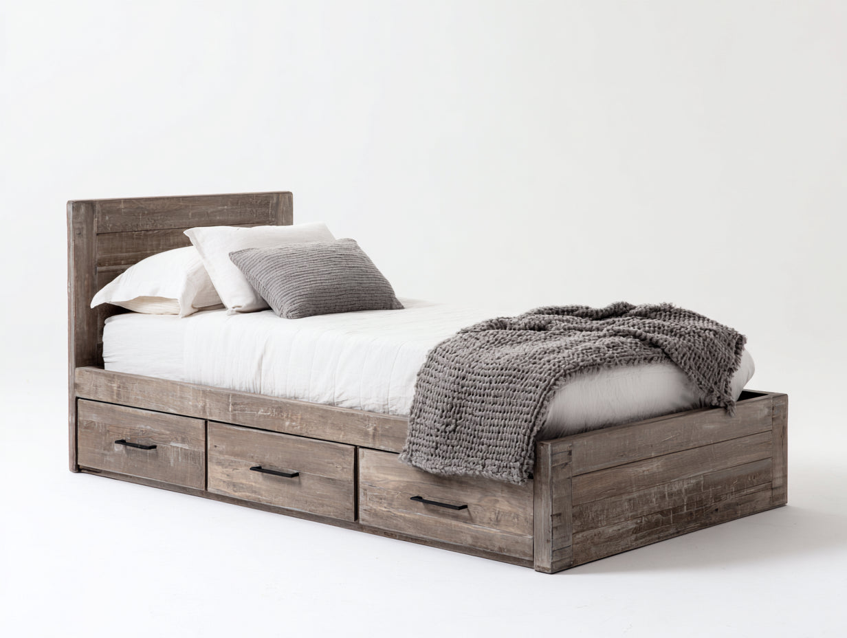 Letto singolo - Legno - 200x100x95 cm - Marrone grigio - Rustico