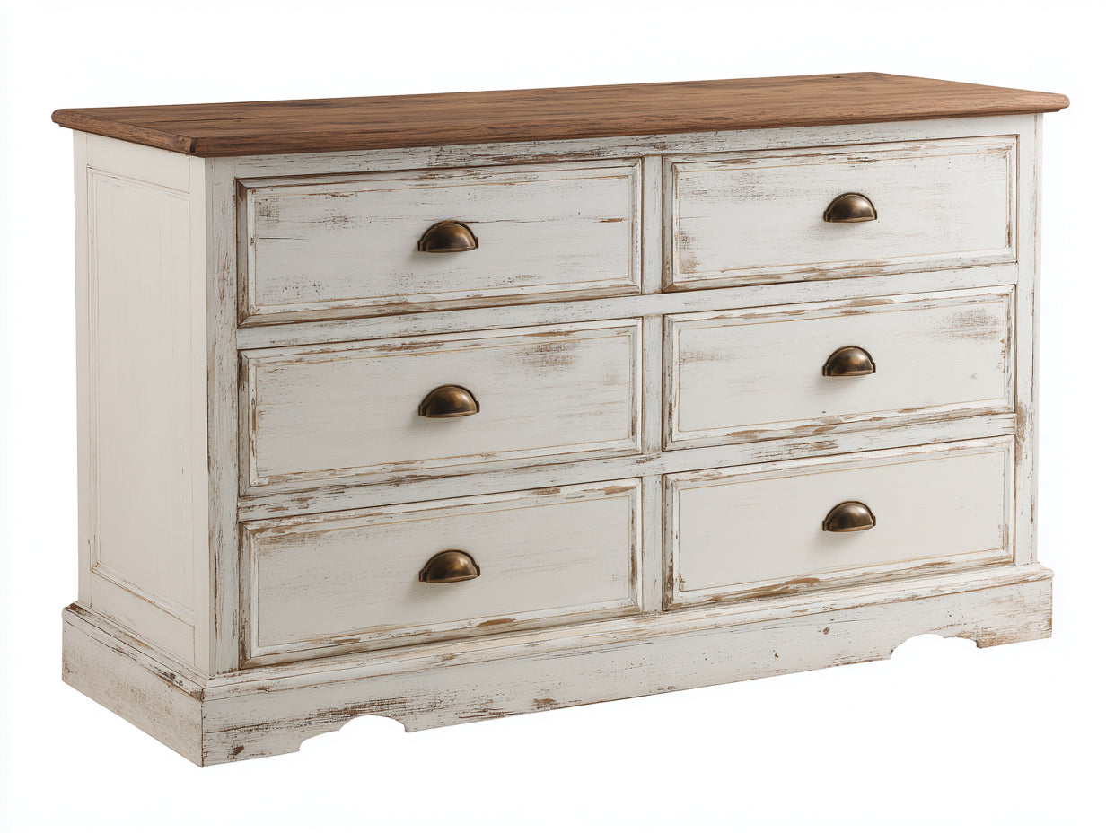 Cassettiera-MDF legno massello-142x42x80 cm-Bianco-Legno naturale-Stile rustico vintage