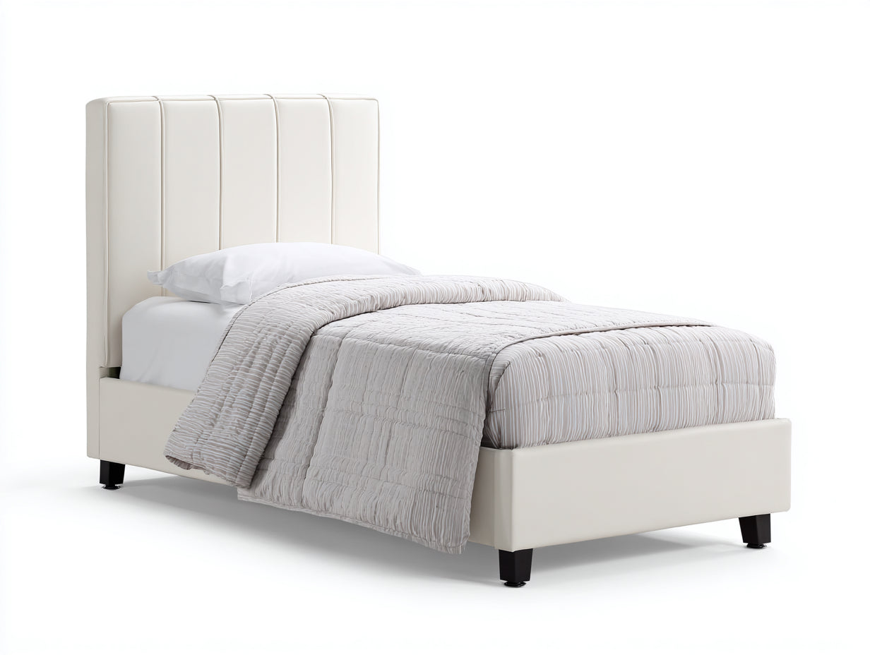 Letto singolo - Ecopelle-Legno-Metallo - 210x100x115 cm - Bianco crema - Moderno