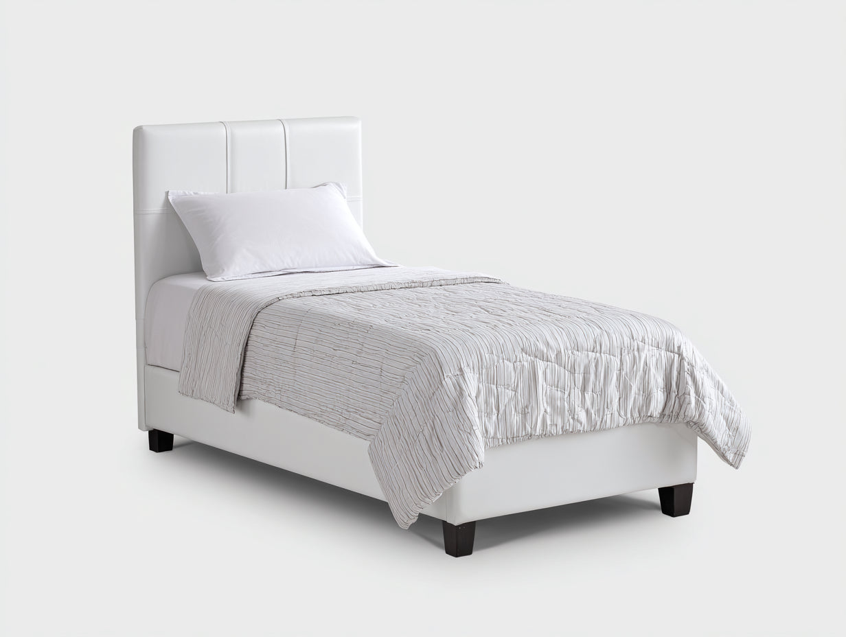 Letto singolo - Ecopelle-Legno-Metallo - 205x100x112 cm - Bianco crema - Moderno