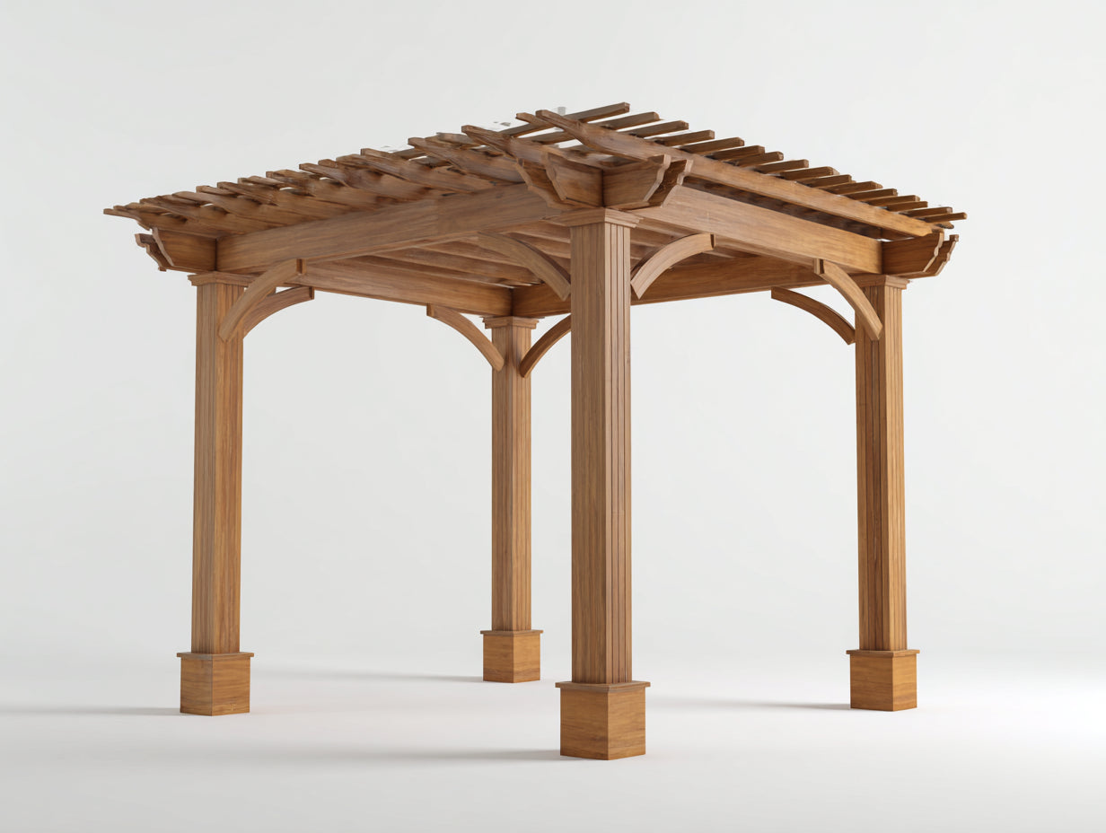 Pergola da giardino - Legno - 395x305x258 cm - Marrone naturale - Stile moderno rustico