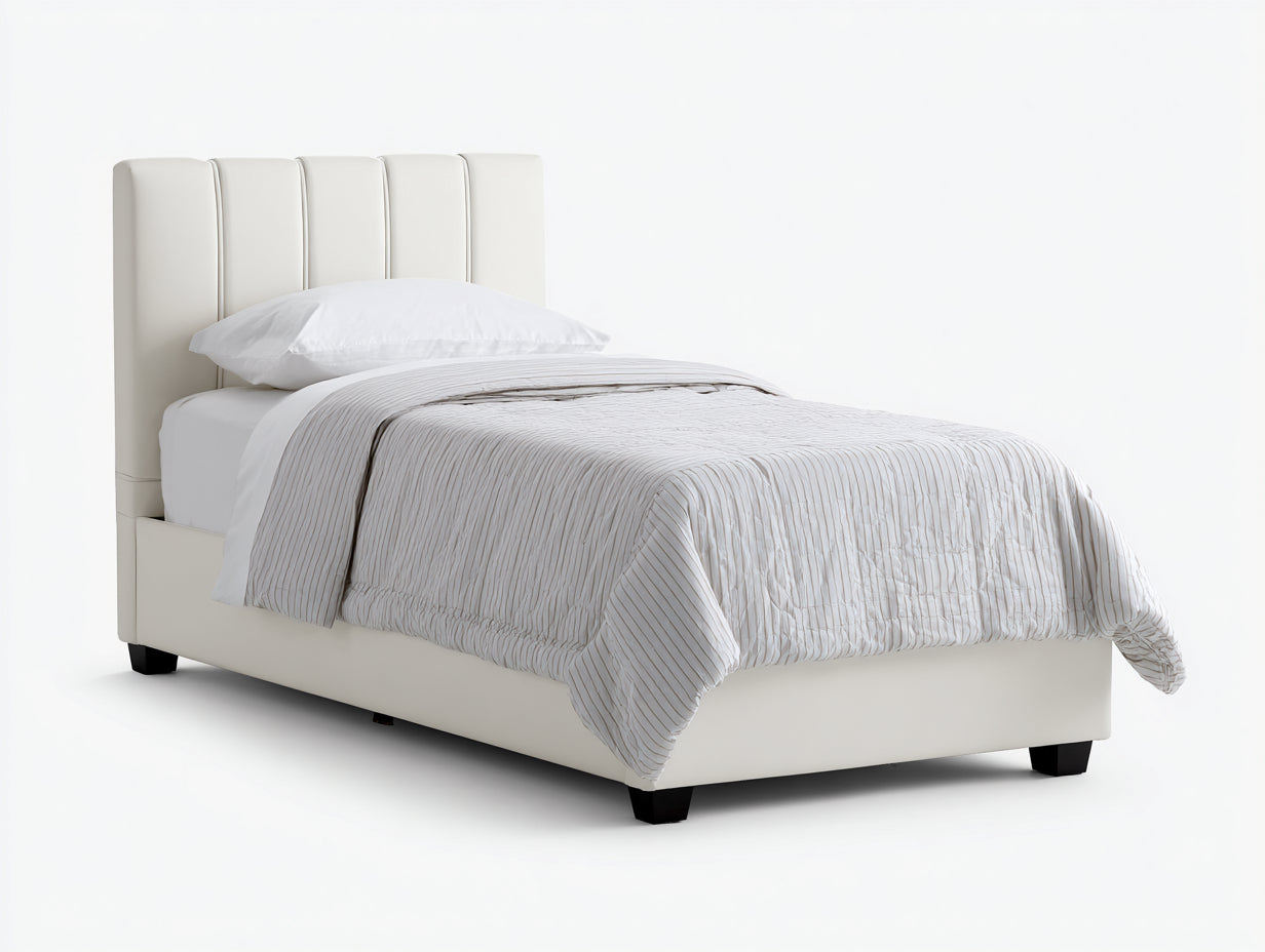 Letto singolo - Ecopelle-Legno-Metallo - 210x100x110 cm - Bianco crema - Moderno