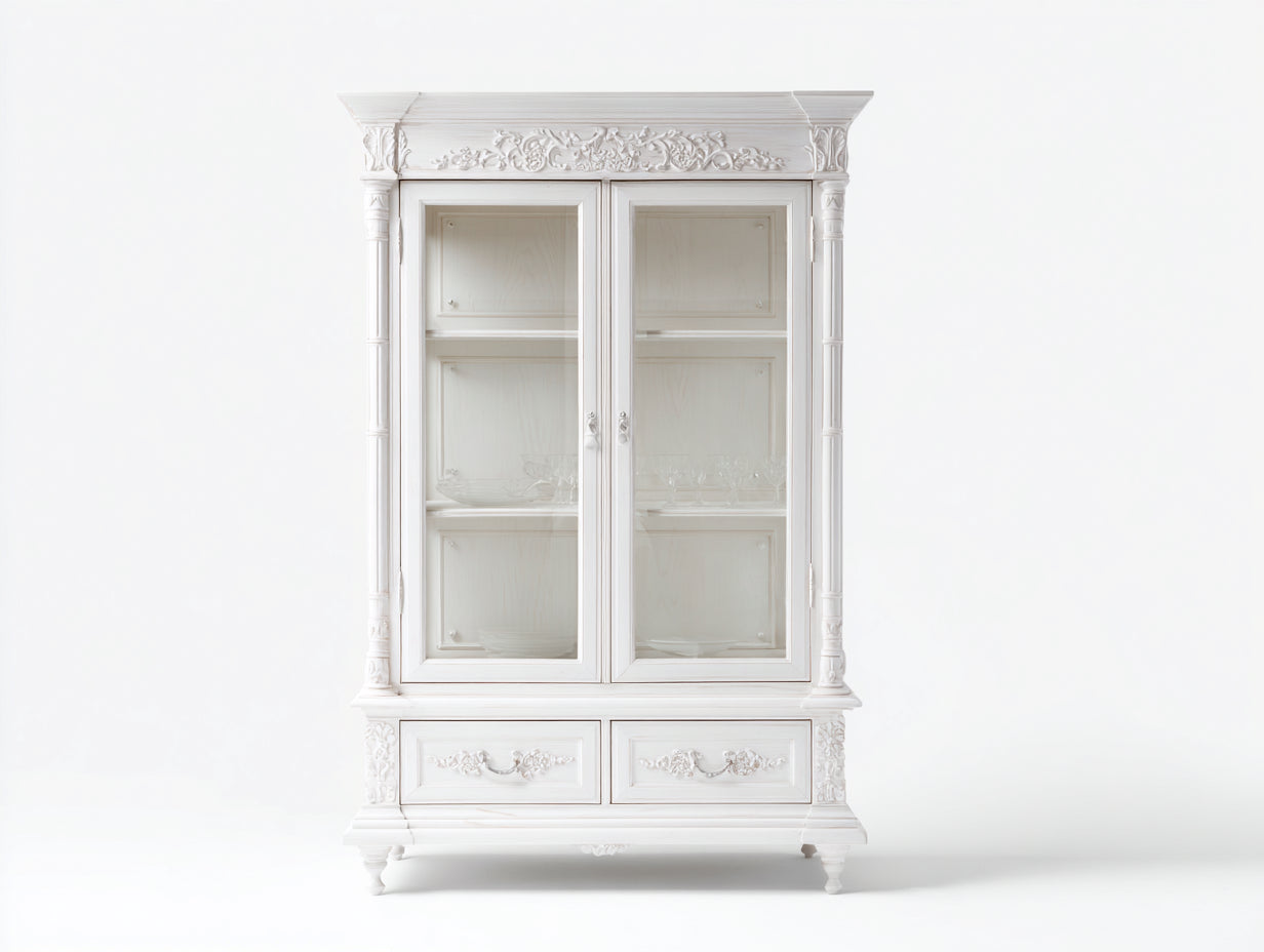 Vetrina-Legno-Vetro-105x46x188cm-Bianco-Classico moderno