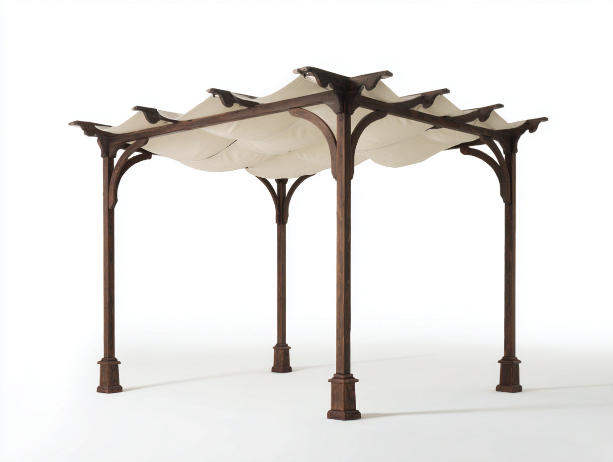 Pergola da giardino - Legno - Tessuto - 380x260x250 cm - Marrone naturale-Crema - Stile moderno