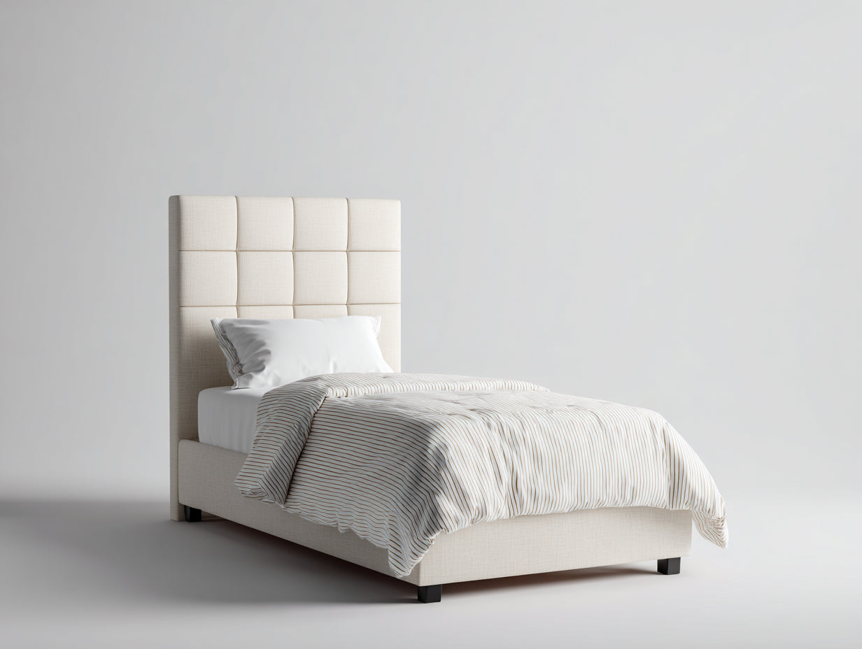 Letto singolo - Tessuto-Legno-Metallo - 200x90x110 cm - Beige chiaro - Moderno
