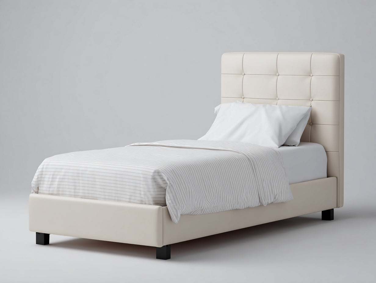 Letto singolo - Tessuto-Legno-Metallo - 205x100x115 cm - Beige chiaro - Moderno