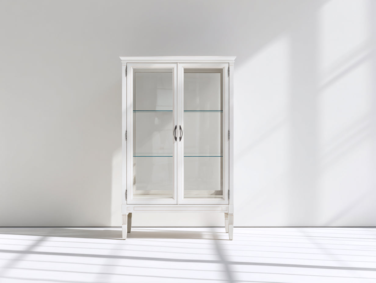 Vetrina - Legno-Vetro-Metallo - 120x45x175 cm - Bianco avorio - Classico elegante
