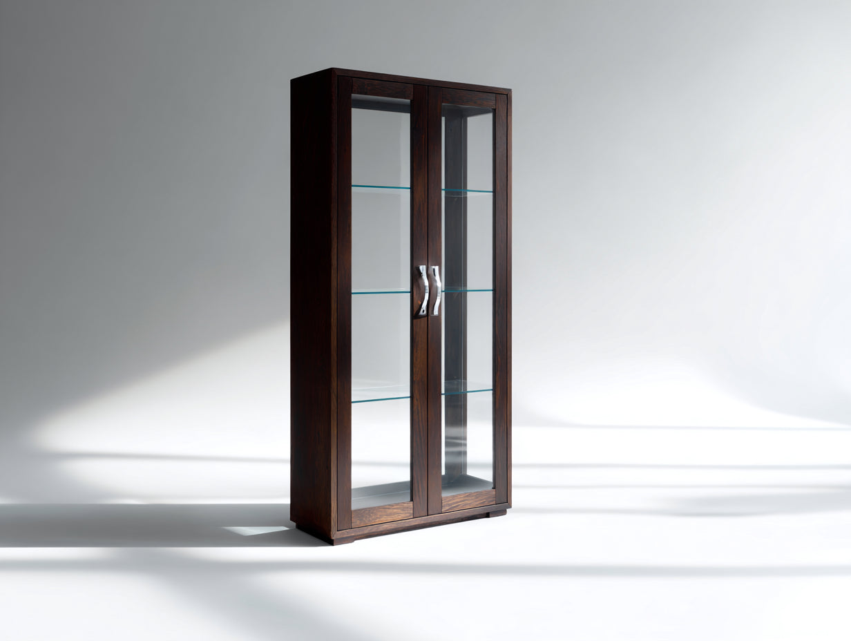 Vetrina - Legno-Vetro-Metallo - 100x35x180 cm - Marrone scuro - Industriale moderno