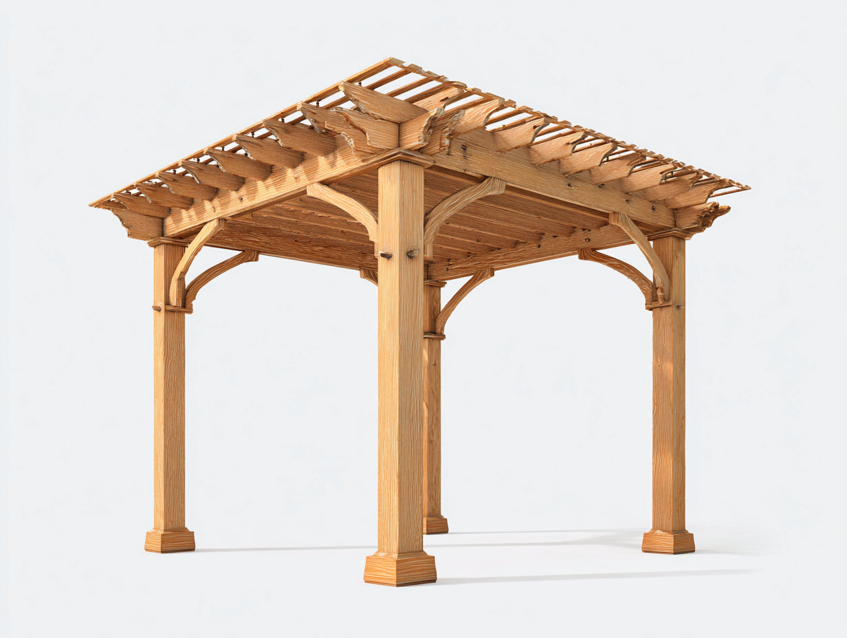 Pergola da giardino - Legno - 350x350x260 cm - Marrone naturale - Stile rustico