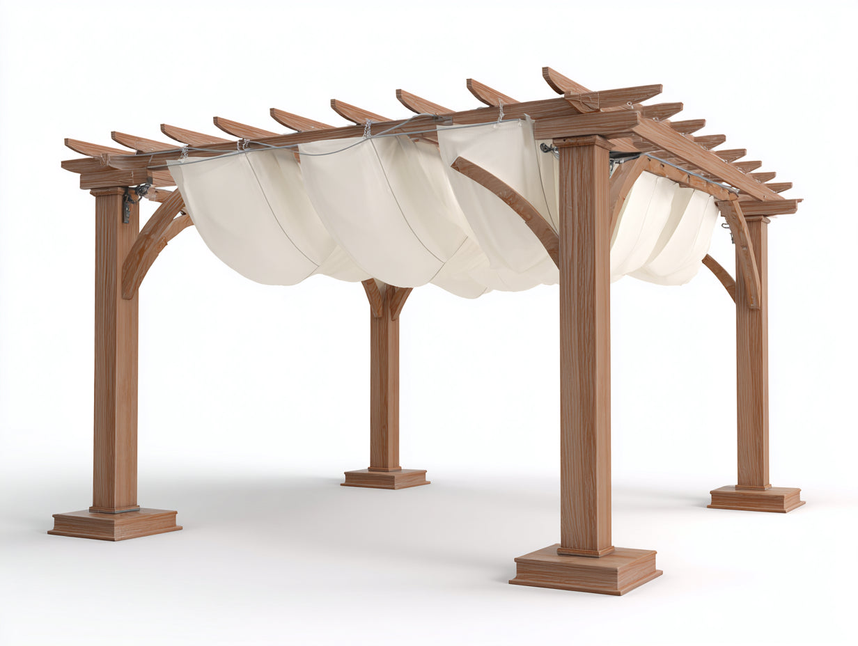 Pergola da giardino - Legno - Tessuto - 320x300x255 cm - Marrone chiaro-Crema - Stile classico