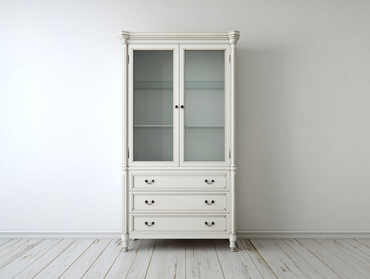 Vetrina-Legno-Vetro-112x44x188cm-Bianco-Vintage-Classico moderno