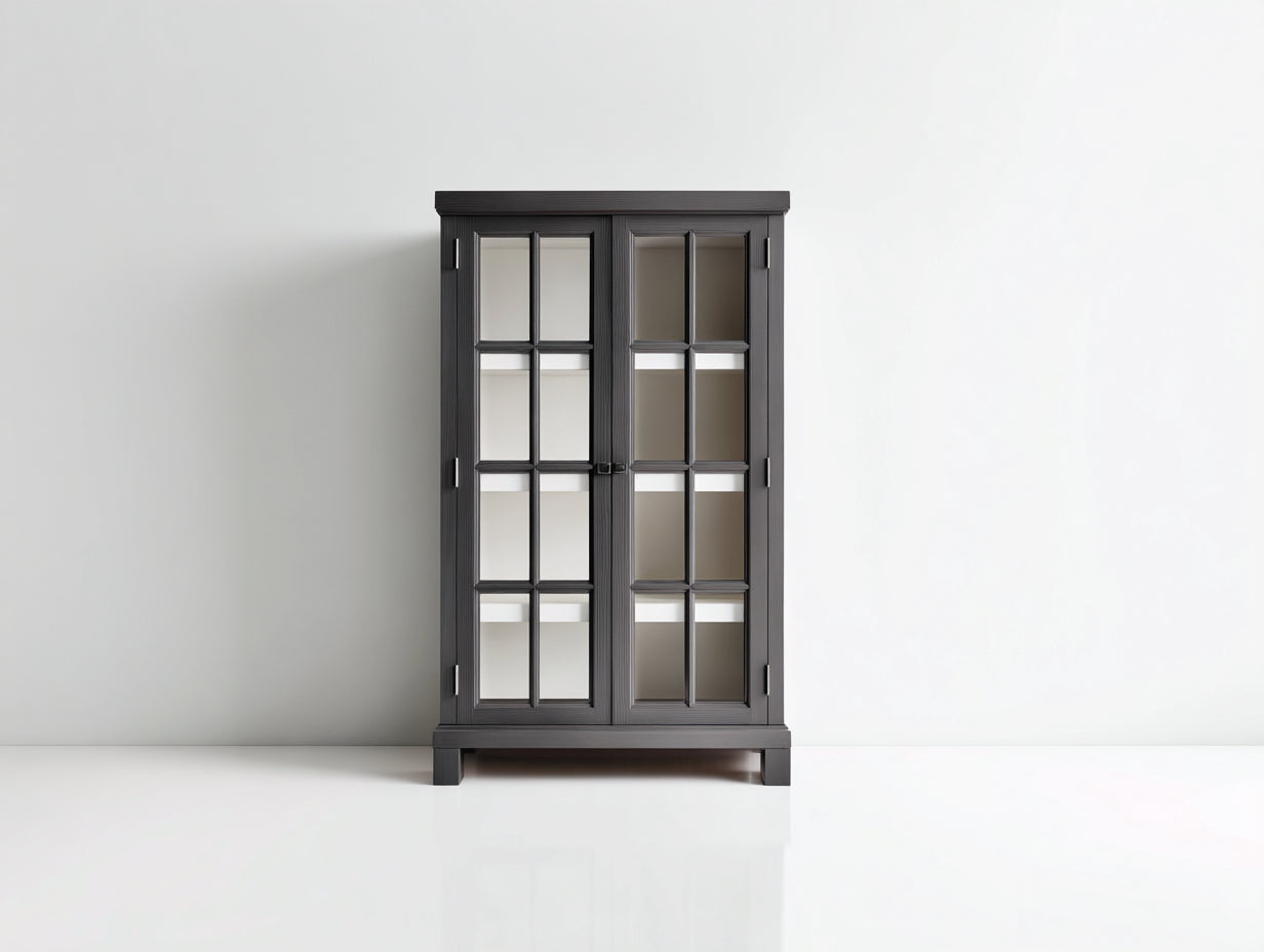 Vetrina - Legno-Vetro-Metallo - 90x38x170 cm - Grigio scuro - Moderno minimal