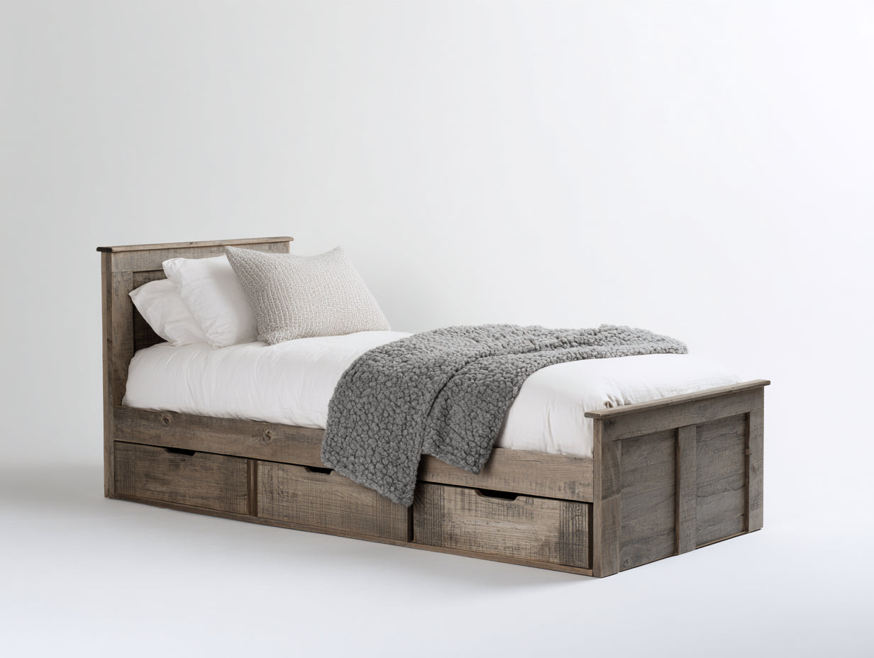 Letto singolo - Legno - 205x100x95 cm - Marrone rustico - Classico